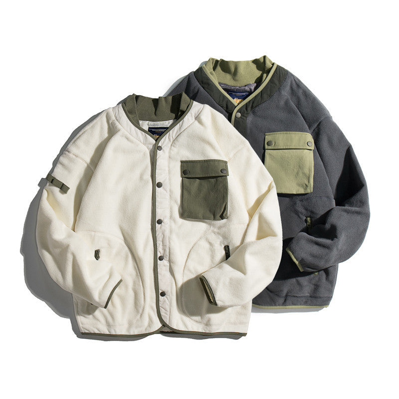 Retro Loose Color Block Men's Jacket