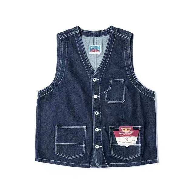 Men's Vintage Washed Denim Vest With Pocket