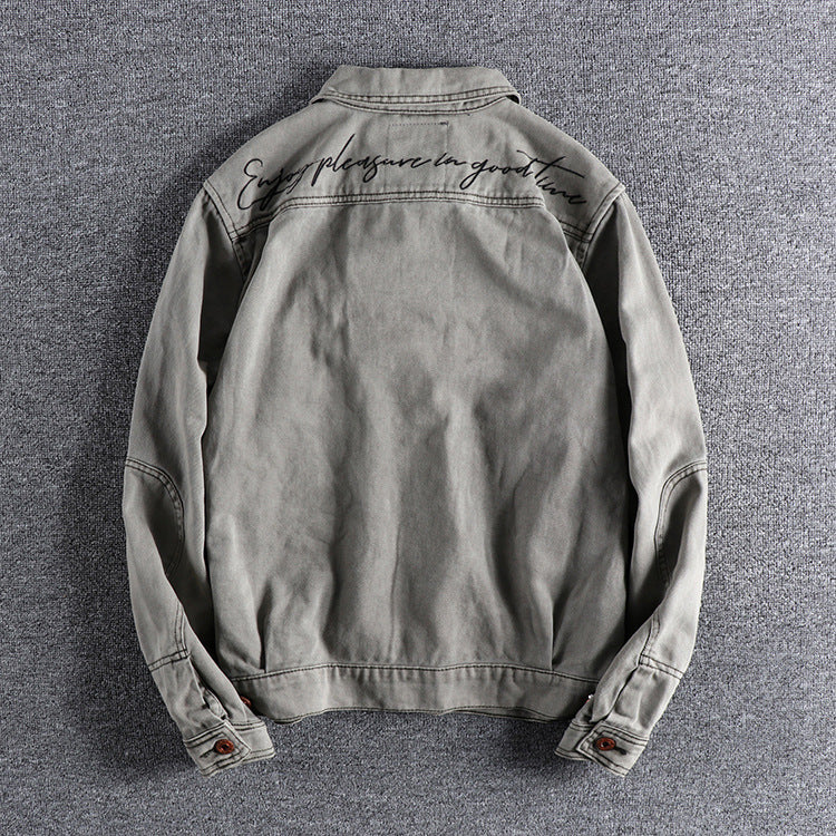 American Retro Washed Distressed Casual Cargo Jacket