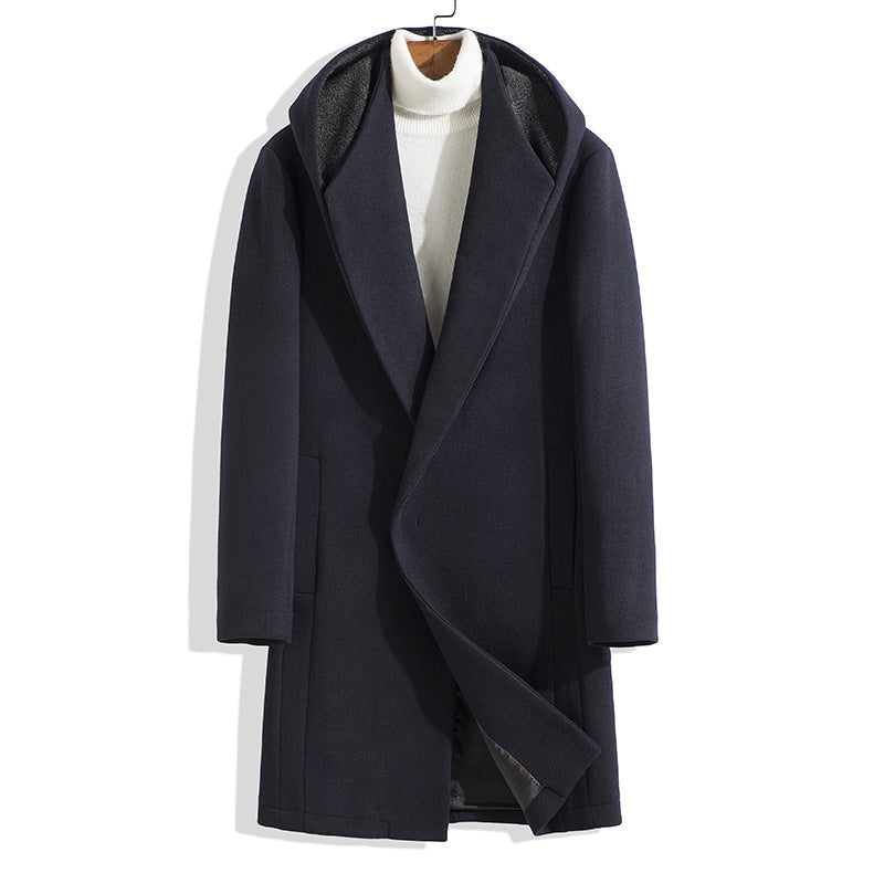 Men's Wool Mid-length Hooded Trench Coat