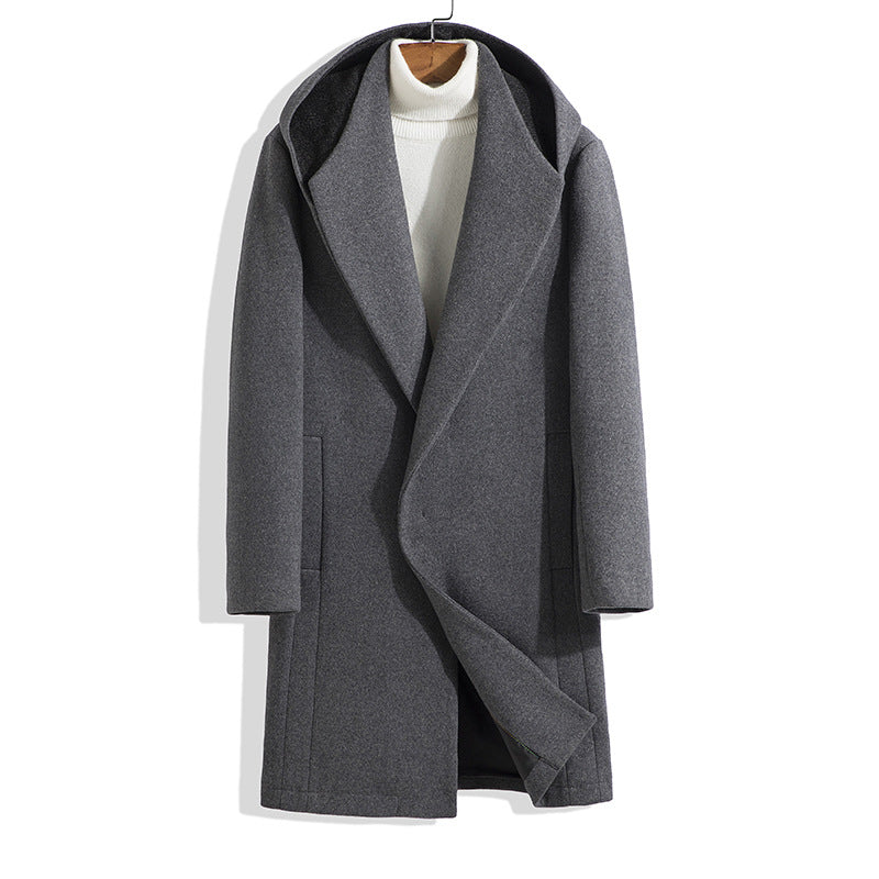 Men's Wool Mid-length Hooded Trench Coat