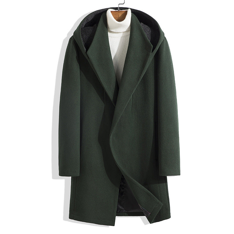Men's Wool Mid-length Hooded Trench Coat