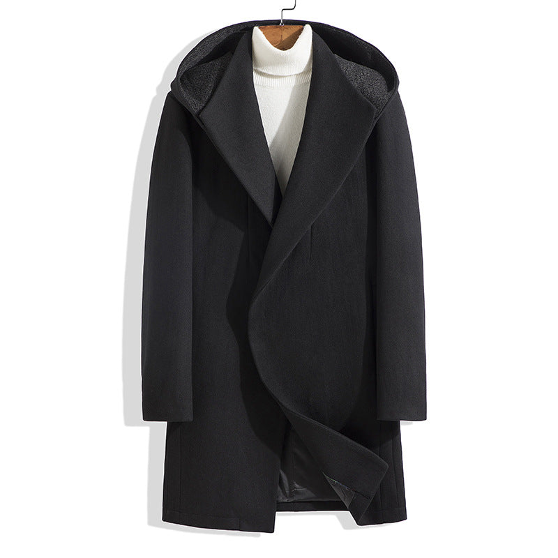 Men's Wool Mid-length Hooded Trench Coat