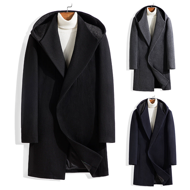 Men's Wool Mid-length Hooded Trench Coat