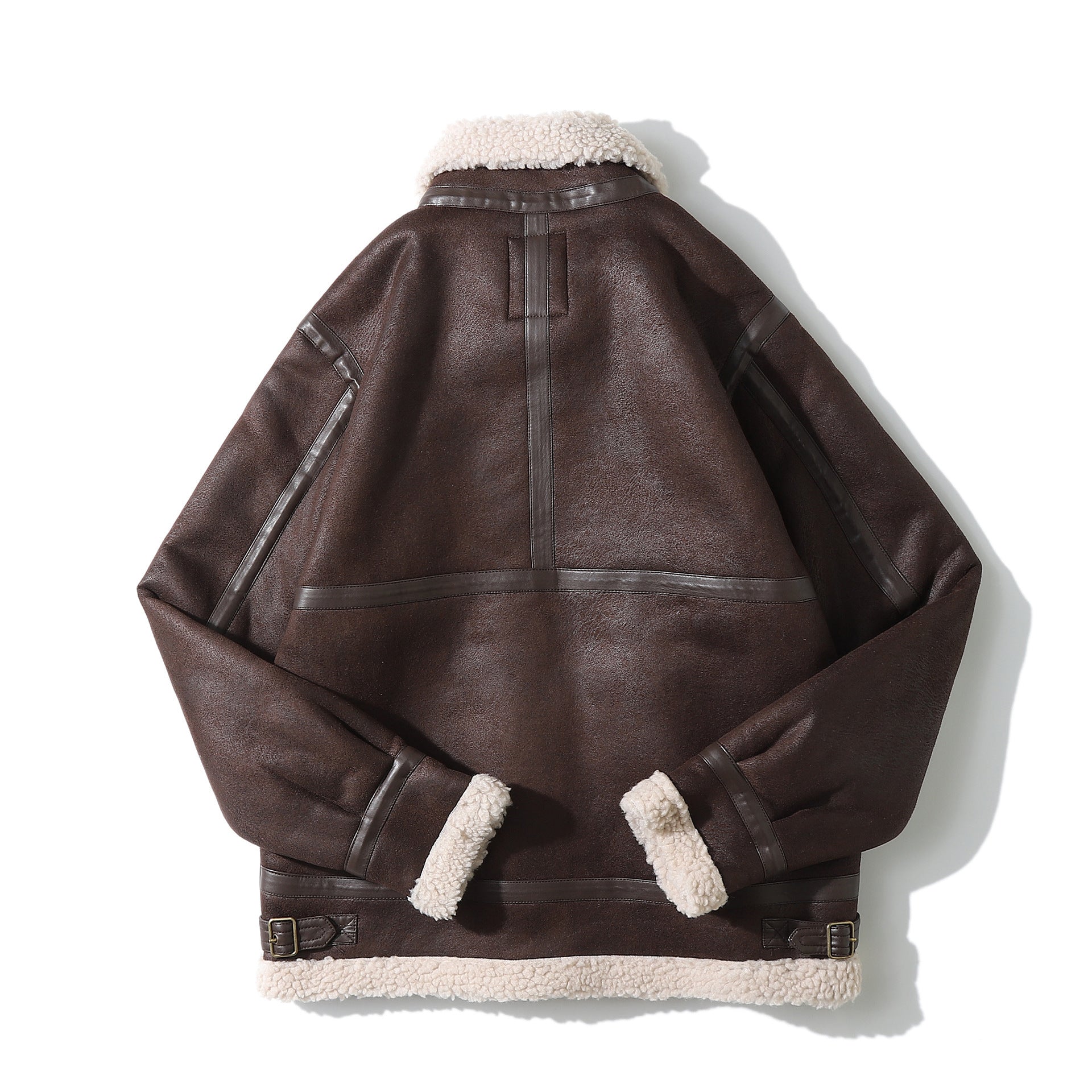 Winter Retro Lamb Wool Thick Warm Western Leather Jacket