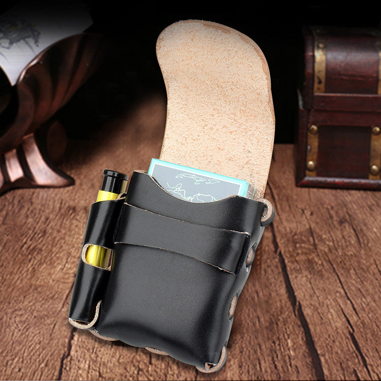 VIntage Handmade Portable Genuine Leather Cowhide Cigarette Case With Lighter