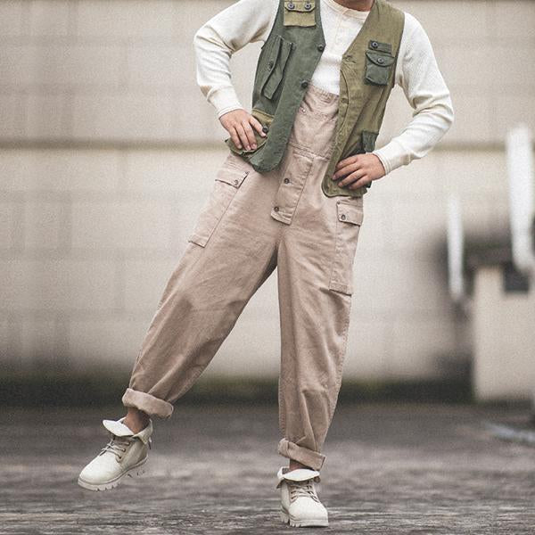 Men's Vintage Loose jumpsuit Vintage Baggy Suspender Cargo Bib Overalls