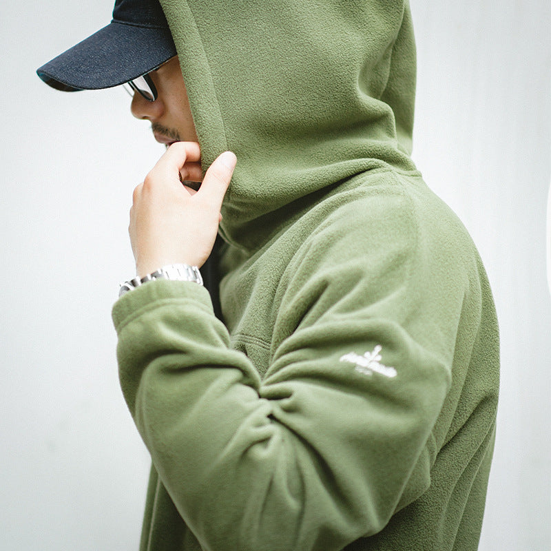 Retro Polar Fleece Hooded Sweater Loose Warm Jacket