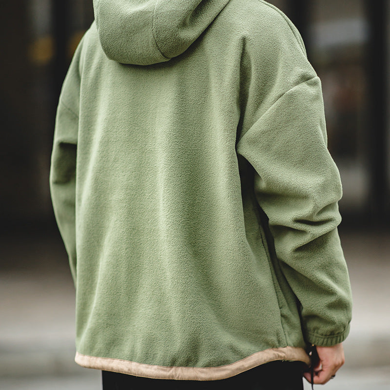 Retro Polar Fleece Hooded Sweater Loose Warm Jacket