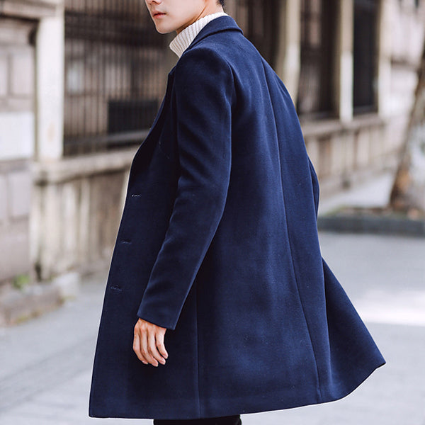 Men's Winter Woolen Trench Coat Mid-length Plus Cotton Windbreaker