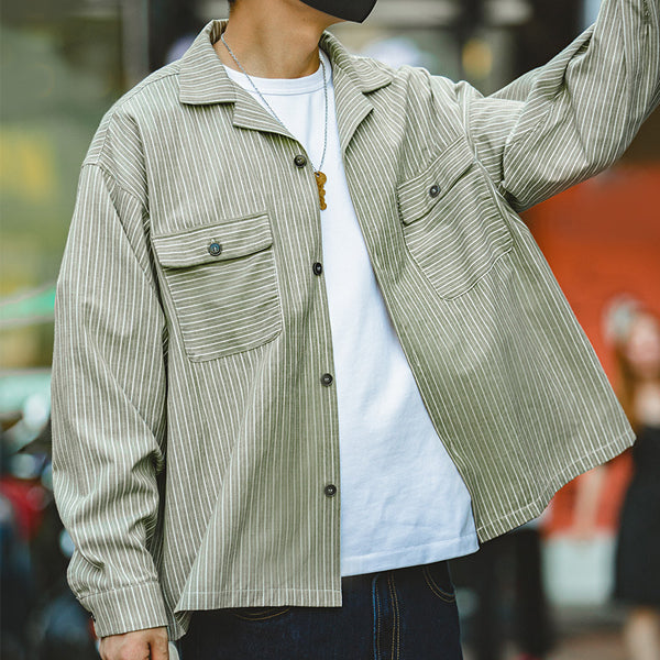 Men's Vintage Oversize Striped Cuban Collar Shirt