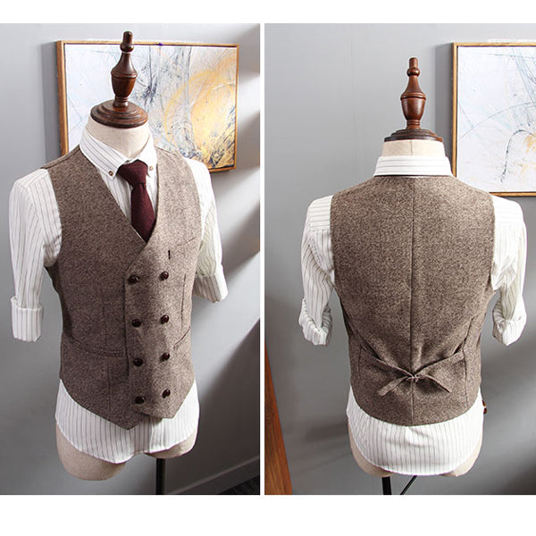 Men's V-Neck Sleeveless Slim Fit Jacket Casual Wool Vests