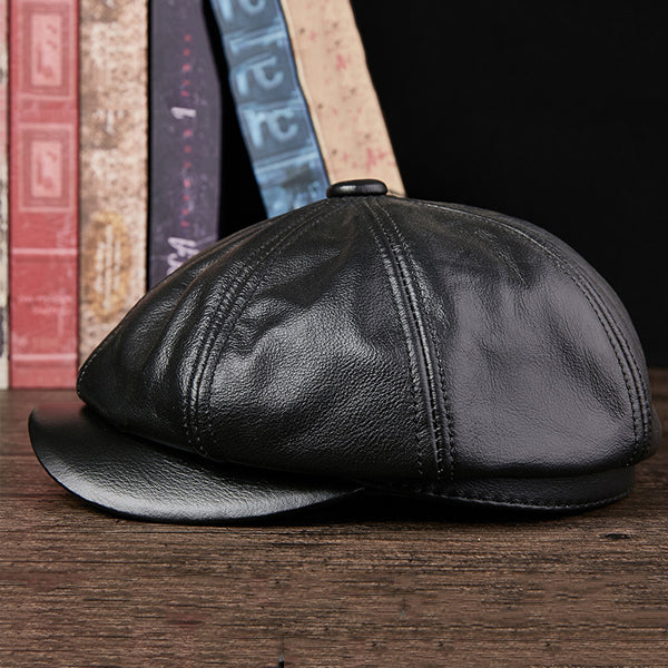 Leather Octagonal Hat Retro Beret
