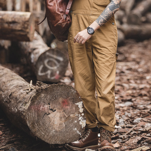 Men's Retro Khaki Classic Suspender Cargo Bib Overalls