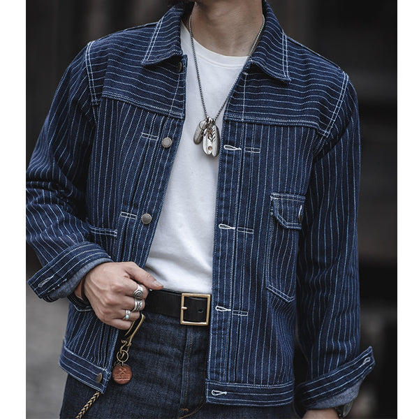 Men's Striped Denim Jackets Wide-leg Striped Pants