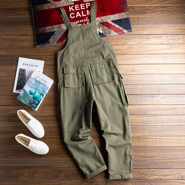 American Retro Multi-pocket Loose Jumpsuits Work Bib Overalls