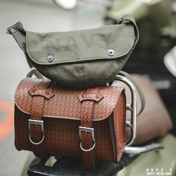 Vintage Letter Print Navy Deck Bag