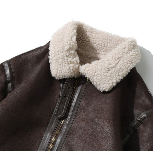 Winter Retro Lamb Wool Thick Warm Western Leather Jacket