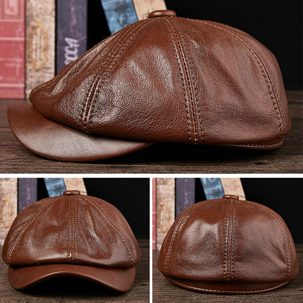 Leather Octagonal Hat Retro Beret