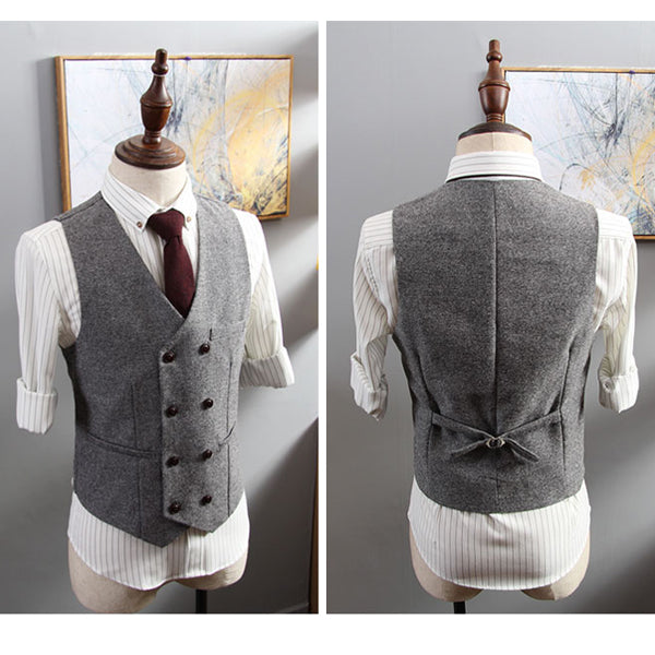 Men's V-Neck Sleeveless Slim Fit Jacket Casual Wool Vests