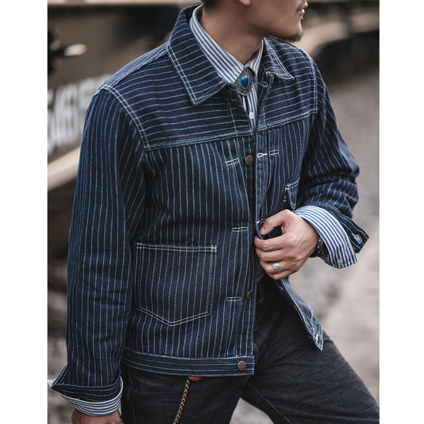 Men's Striped Denim Jackets Wide-leg Striped Pants