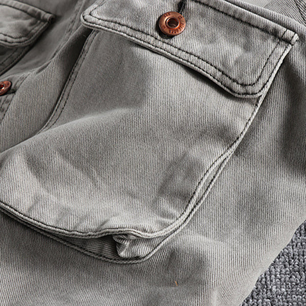 American Retro Washed Distressed Casual Cargo Jacket