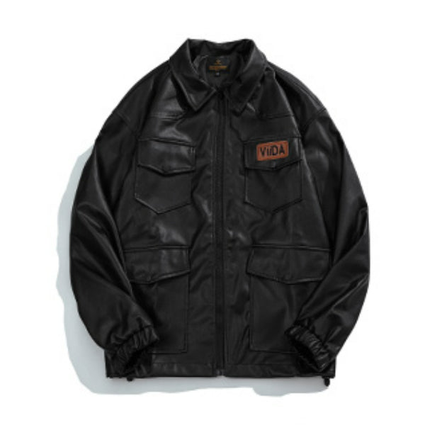 Men's Vintage Multi-pocket Leather Cargo Jacket