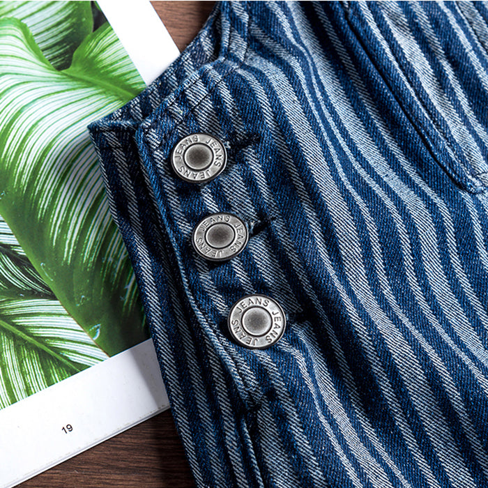 Men's Oversize Striped Denim Jumpsuit Suspender Pants Streetwear Overalls