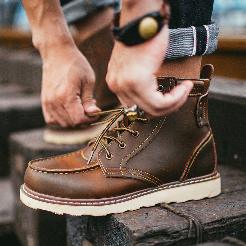Vintage Boots - Men's Military Style Soft Toe Lace Up Work Boots