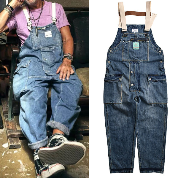 Men's Denim Multi-pocket Jumpsuits Baggy Overalls Loose dungarees