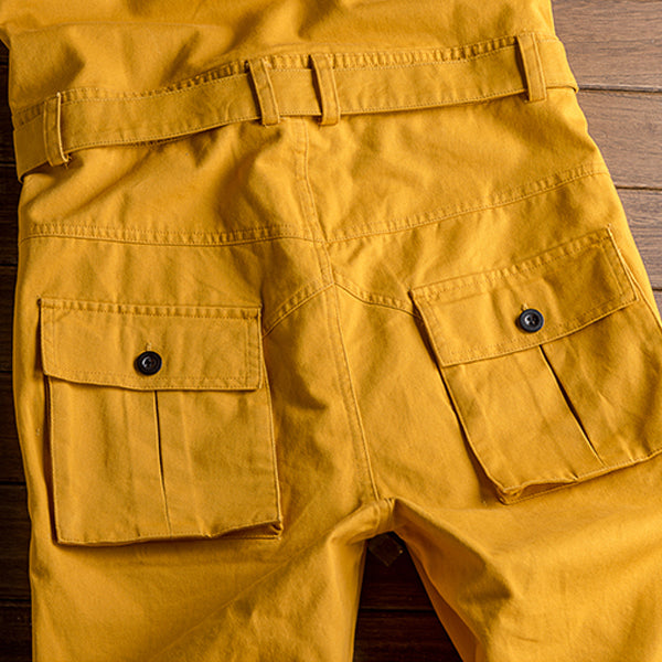 Retro Casual Multi-Pocket Boilersuit Short Sleeve Jumpsuits Workear Coveralls Streetwear Overalls Playsuit
