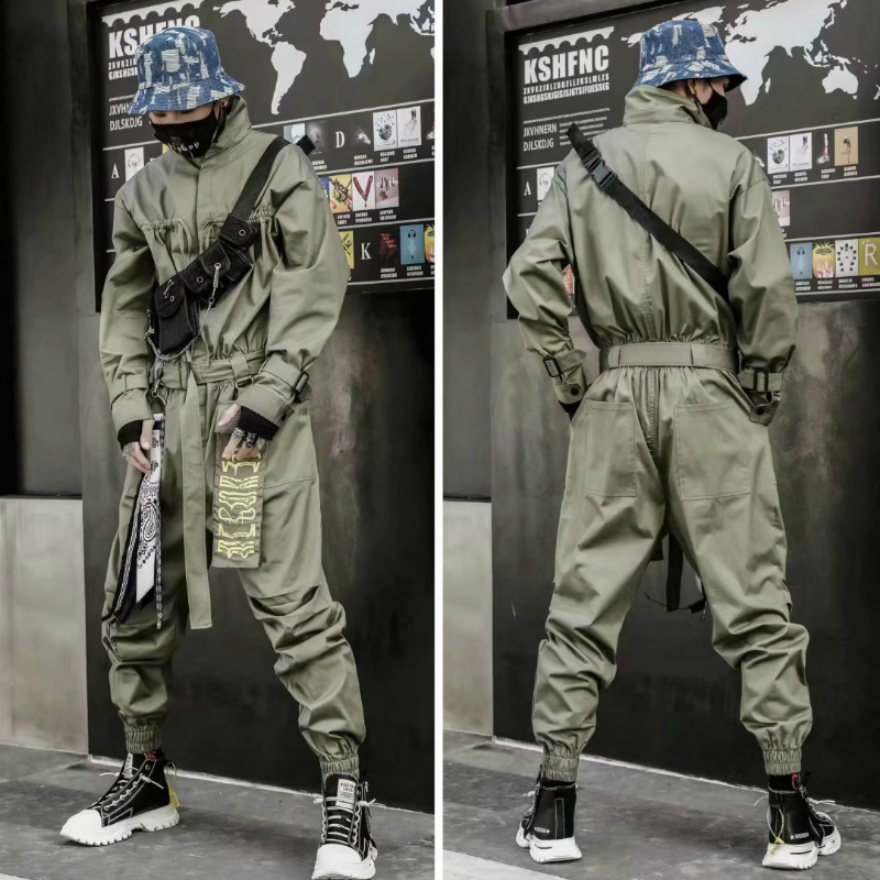 Men Retro Casual Trousers Jumpsuit Long Sleeve Overalls