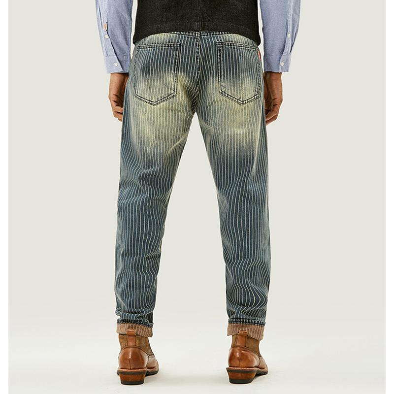 Men's 90s Jeans Striped Retro Washed Casual  Denim Pants