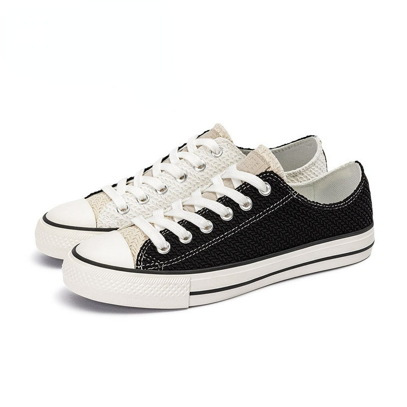 Men's Vintage Black And White stitching Woven Canvas Shoes
