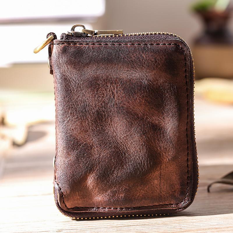 Hand Made Retro Genuine Leather Zipper Wallet