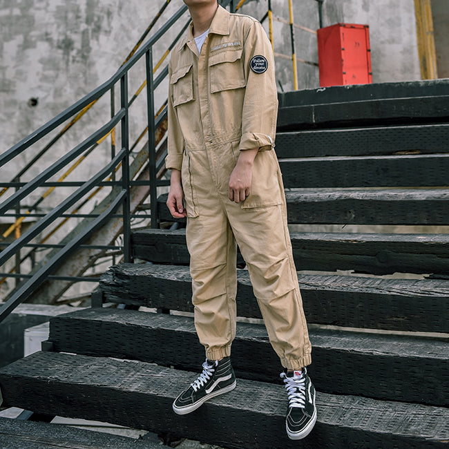 Men's Retro Casual Beamed Jumpsuit Strap Trousers Multi-pocket Loose Tooling Overalls