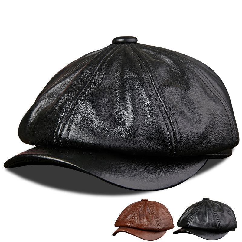 Leather Octagonal Hat Retro Beret