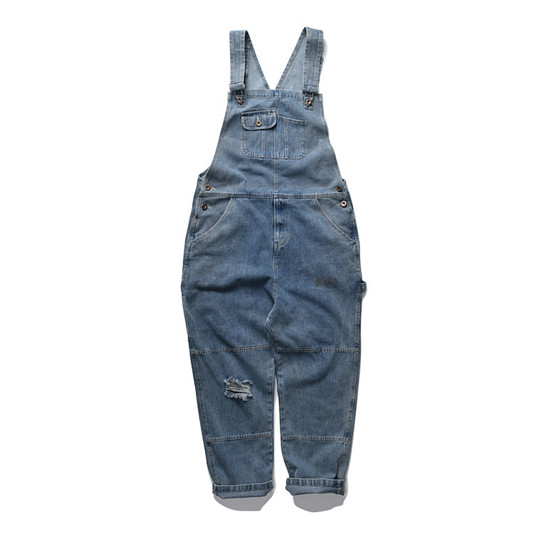 Plus Size 6XL Loose Denim Jumpsuit Distressed Vintage 90s Bib Overalls