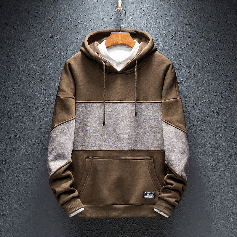 Patchwork Hoodie Pullover Fleece Sweatshirt