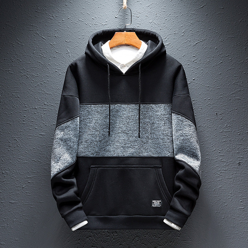 Patchwork Hoodie Pullover Fleece Sweatshirt