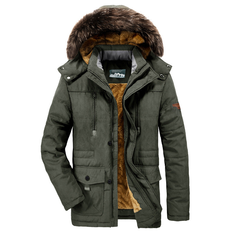 Men's MIlitary Winter Plush Thick Mid-length Loose Trench Coat