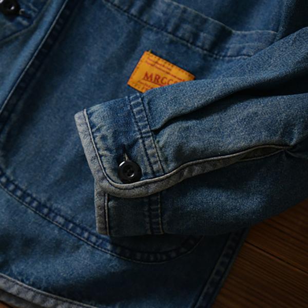 Men's Vintage Distressed Collarless Single-Breasted Denim Jacket