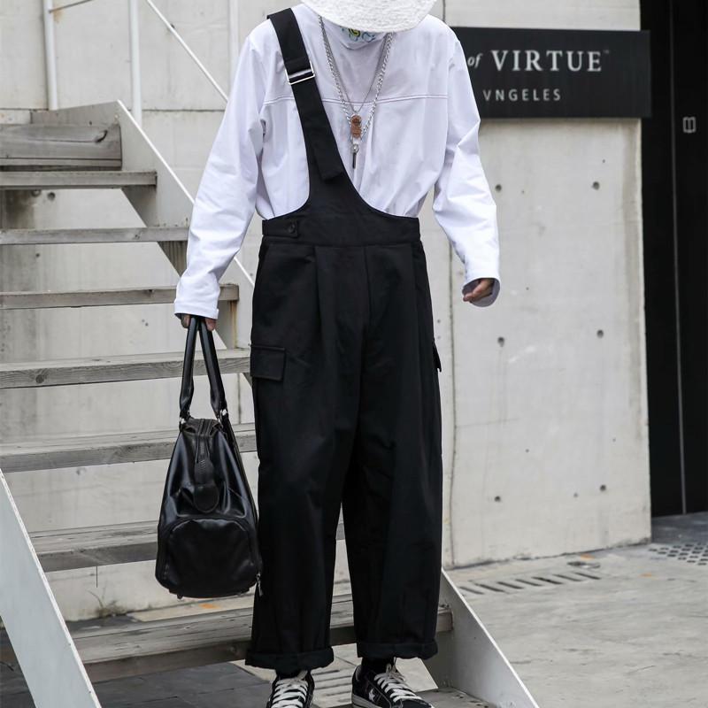 Men's Black Loose Overalls