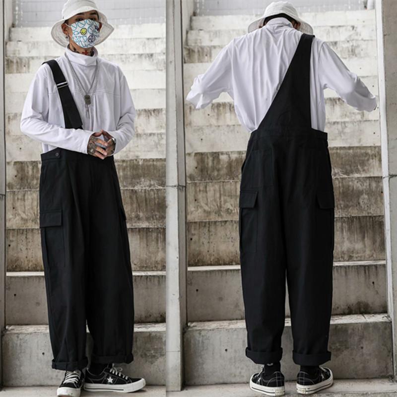 Men's Black Loose Overalls