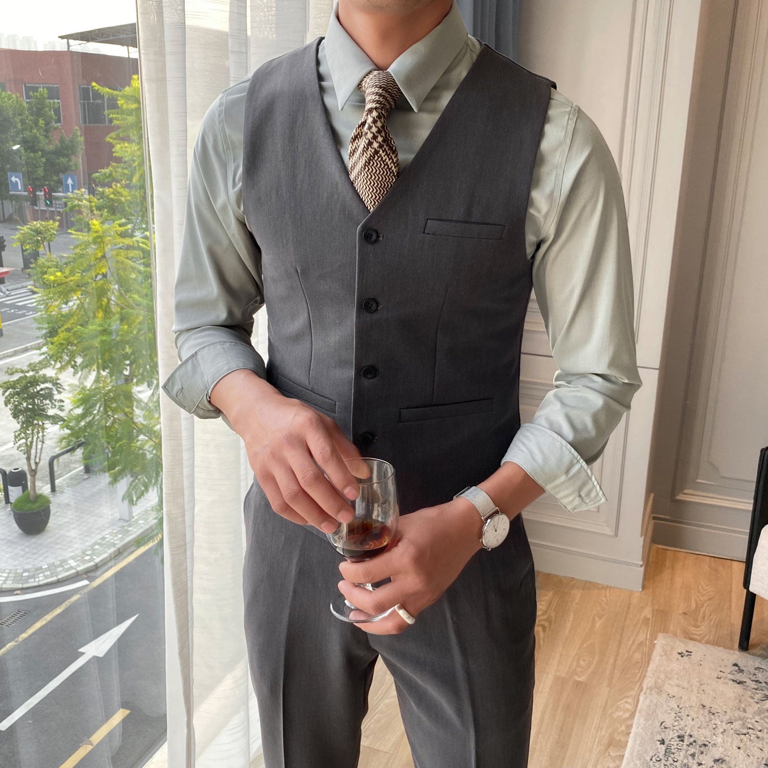 Men's Solid Color Slim Wool Suit Vest