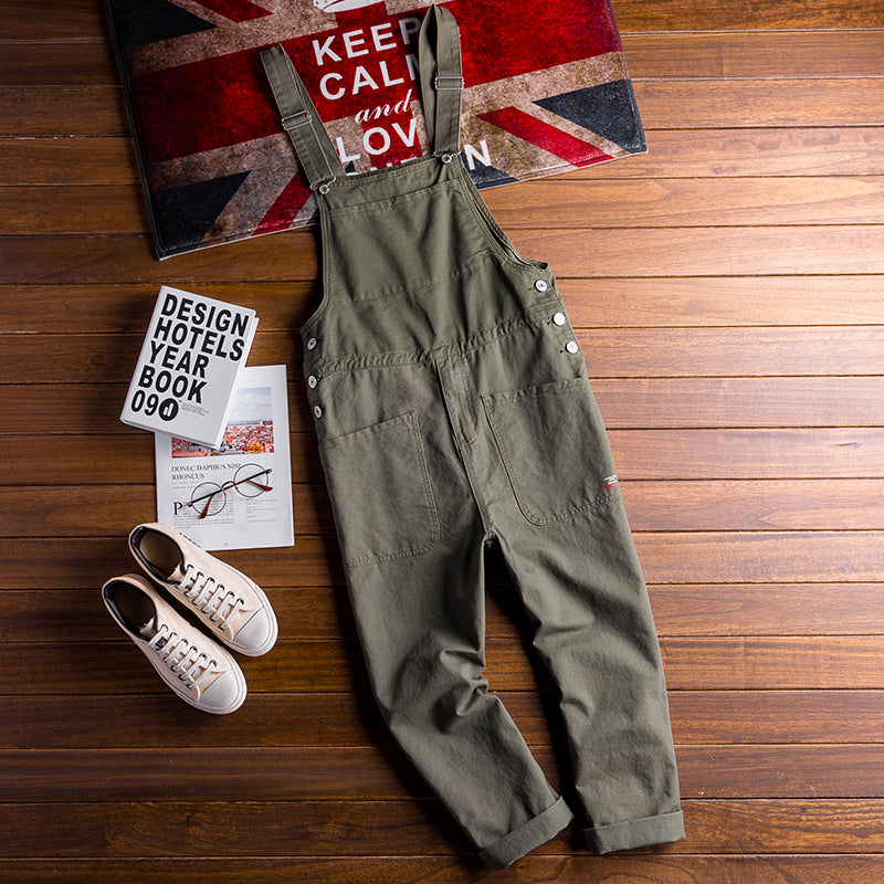 Japanese Retro Loose Workwear Jumpsuit Bib Overalls Suspender Pants Playsuit