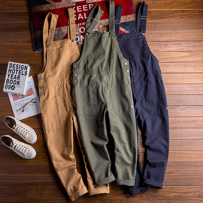 Japanese Retro Loose Workwear Jumpsuit Bib Overalls Suspender Pants Playsuit