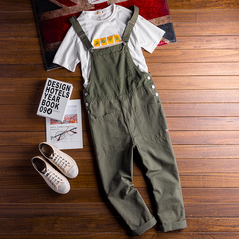 Japanese Retro Loose Workwear Jumpsuit Bib Overalls Suspender Pants Playsuit