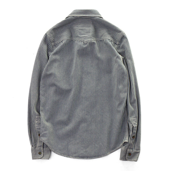 Men’s Long Sleeve Knit Shirt Vintage Wabash Stripe Lapel Collar Shirts