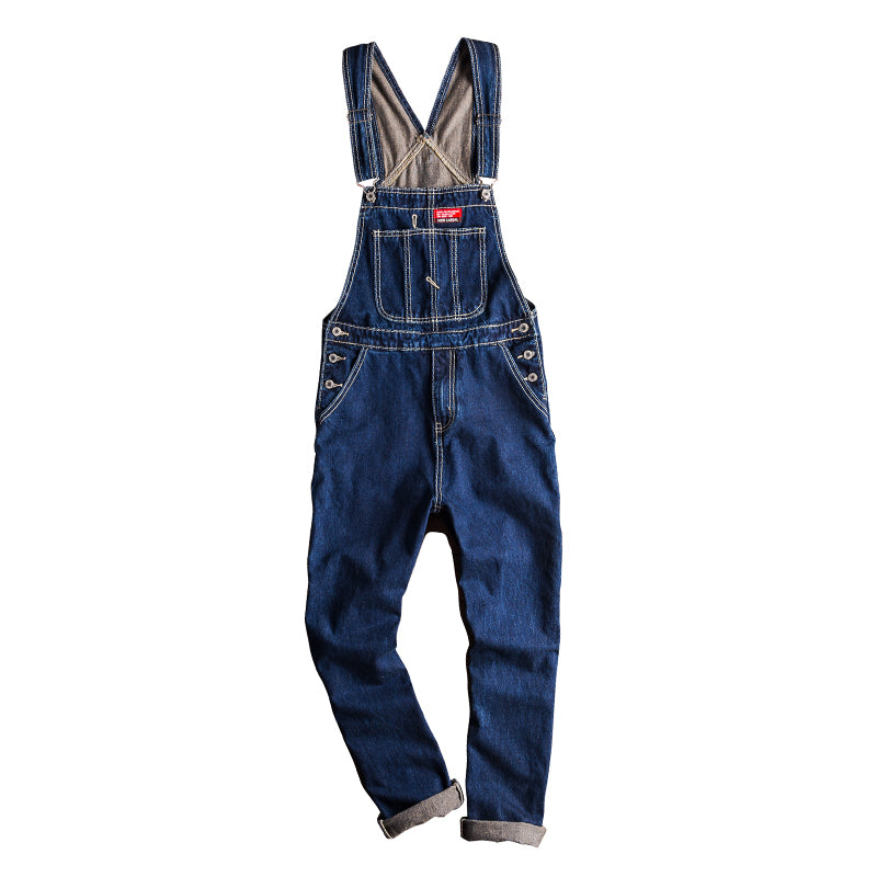 American 90s Vintage Loose Denim Jumpsuit Streetwear Bib Overalls For Men